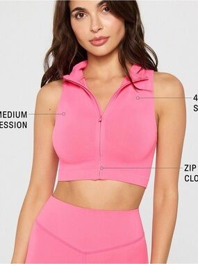 Fabletics Women’s Medium Hot Pink Zip Front Sleeveless Seamless Cropped Top